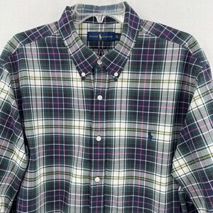 Ralph Lauren Button Up Shirt Men Size XXL Blue Green White Red Plaid Long Sleeve
